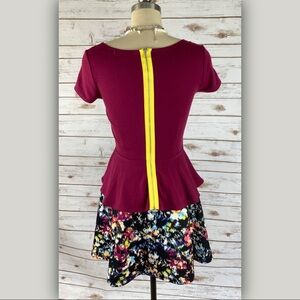 Ya Los Angeles Maroon Short Sleeve Peplum Top